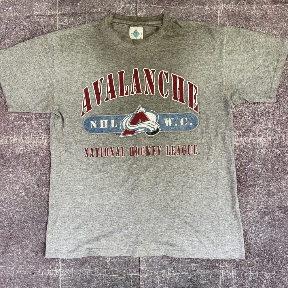 Men's Vintage 90's Team Champ Colorado Avalanche Heather Gray T Shirt Tee Sz L